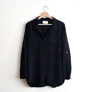Babaton Aritzia Black Button-Up Blouse | Relaxed Fit Drapey Shirt | Classic XL